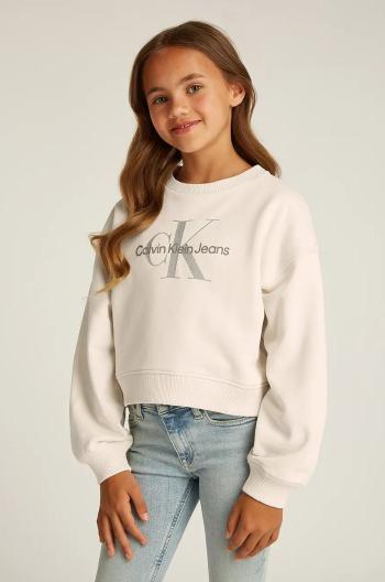 Detská bavlnená mikina Calvin Klein Jeans béžová farba, s potlačou, IG0IG02823