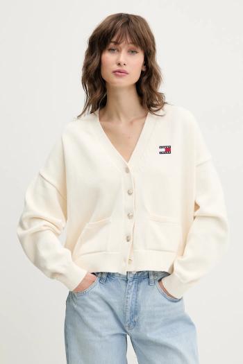 Bavlnený kardigán Tommy Jeans béžová farba, DW0DW20257