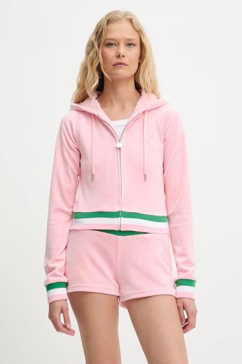 Mikina Juicy Couture VELOUR CROPPED STRIPE HOODIE ružová farba, s kapucňou, s nášivkou, JCWAS225351