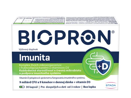 Biopron Imunita probiotiká, prebiotiká + vitamín D na každodennú podporu imunity 30 kapsúl