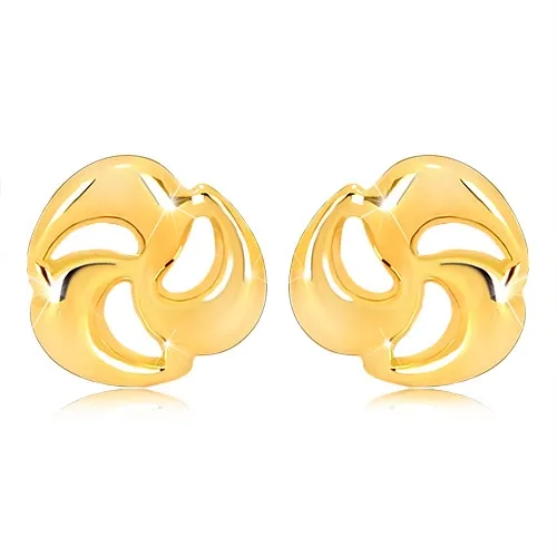 Zlaté puzetové náušnice 375 - ligotavá trojcípa špirála