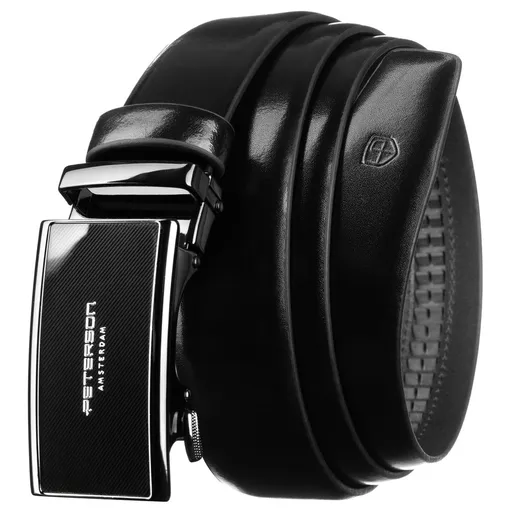 Klasický pánsky čierny kožený opasok so striebornou automatickou prackou