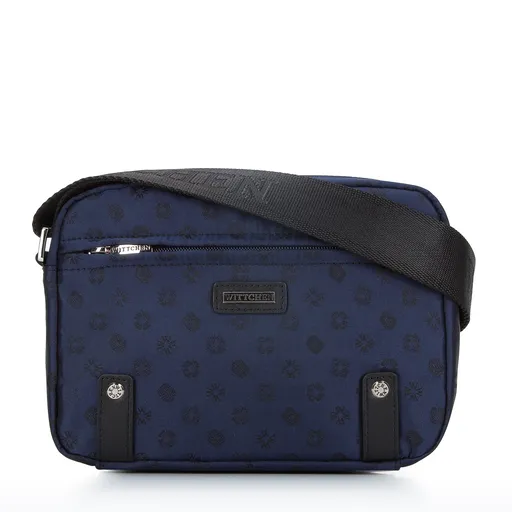 Dámska žakárová kabelka s koženými pásikmi horizontálna granátová 95-4-902-N