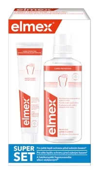 Elmex Caries Protection ústna voda 400 ml + zubná pasta posilňujúci zubnú sklovinu 75 ml darčeková sada