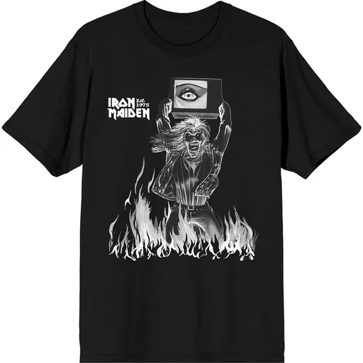 Iron Maiden tričko Est. 1975 Holy Smoke Flames Crop Čierna S