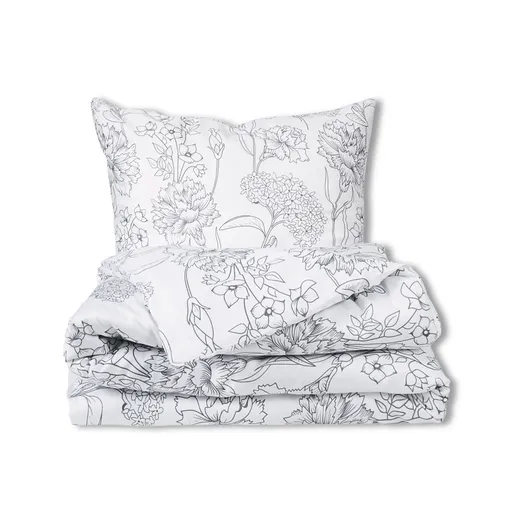 Matex Saténové povlečení Šedé květy , 140 x 200cm, 70 x 90 cm