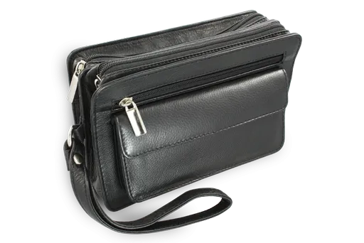 Čierna kožená dvojzipsová etue 611-1080-60