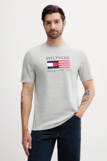 Bavlnené tričko Tommy Hilfiger pánske, šedá farba, s potlačou, MW0MW39843