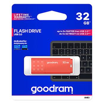 Goodram USB flash disk, USB 3.0, 32GB, UME3, oranžový, UME3-0320O0R11, USB A, s krytkou