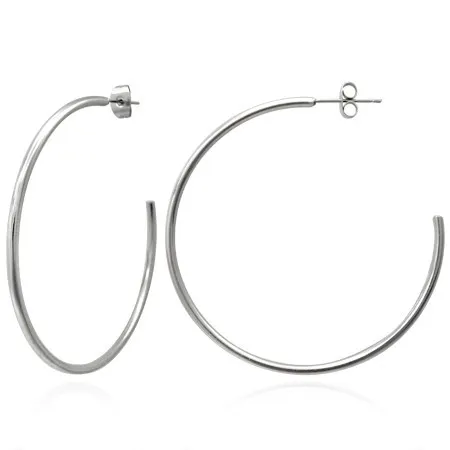Lesklé oceľové náušnice, strieborný odtieň, veľké kruhy, puzetky