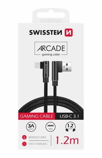 SWISSTEN TEXTILNÝ DÁTOVÝ KÁBEL ARCADE USB / USB-C 1,2 M ČIERNY