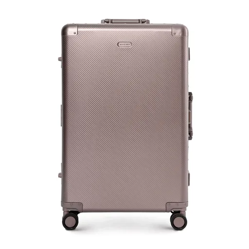 Stredný hliníkový kufor na kolieskach, béžový a sivá 56-3H-102-8M