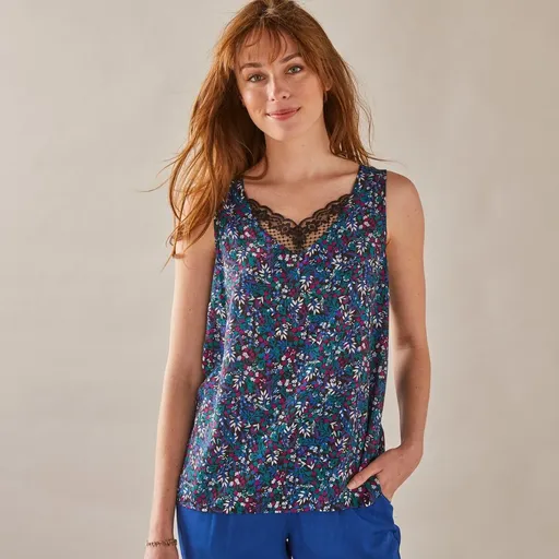 Top s výstrihom do V, potlačou a čipkou