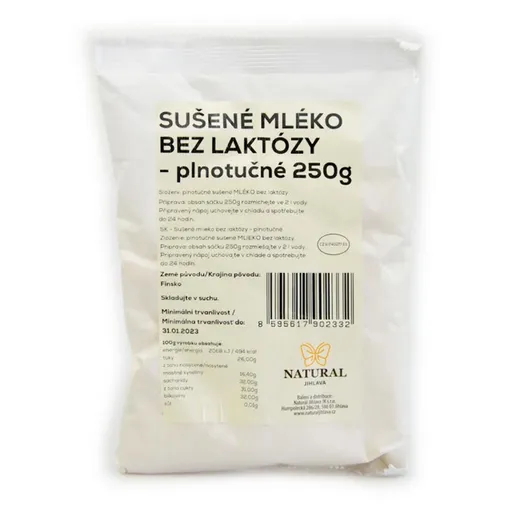 NATURAL JIHLAVA Sušené mlieko bez laktózy plnotučnej natural 250 g