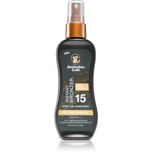 Australian Gold Instant Bronzer ochranný sprej na opaľovanie s bronzerom SPF 15 100 ml