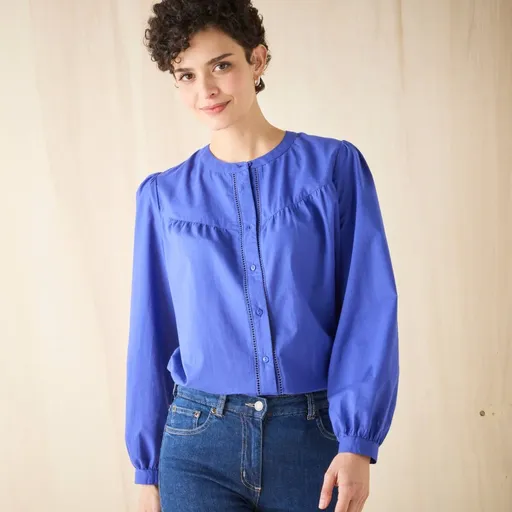 Blúzka s dlhými rukávmi, jednofarebná s háčkovanými detailmi