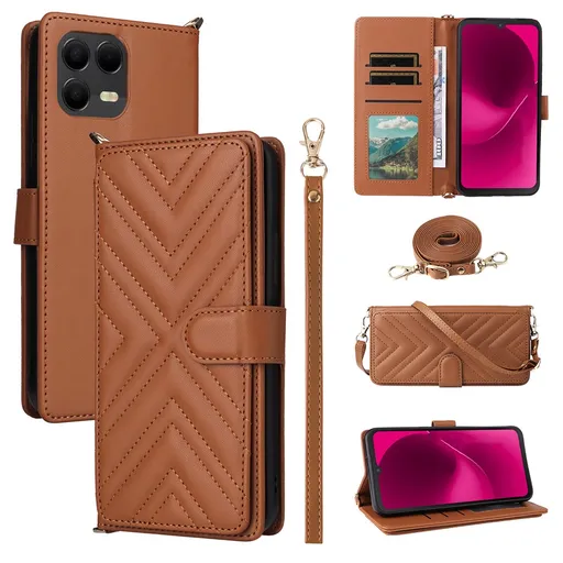 PRESTIGE Peňaženkové puzdro pre T Phone 3 Pro hnedé