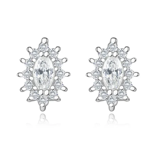 Náušnice zo striebra 925, trblietavé číre zrnko s čírou zirkónovou obrubou