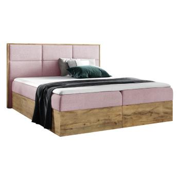 KONDELA Wood 2 boxspringová manželská posteľ ružová / dub lancelot