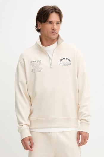 Bavlnená mikina Tommy Jeans béžová farba, vzorovaná, DM0DM21797