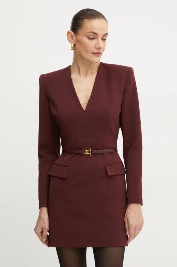 Šaty s prímesou vlny Elisabetta Franchi bordová farba, mini, áčkový strih, AB63747E2