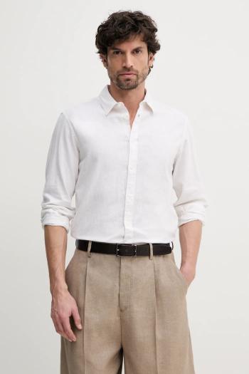 Ľanová košeľa Pepe Jeans ARNAU pánska, béžová farba, regular, s klasickým golierom, PM308844