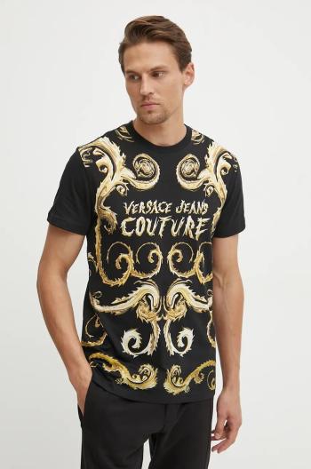 Bavlnené tričko Versace Jeans Couture pánske, čierna farba, vzorované, 77GAH6SC JS379