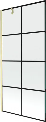 MEXEN/S - Next vaňová zástena FIX 90 x 150, čierna vzor, zlatá kartáčovaná 895-090-000-00-77-55