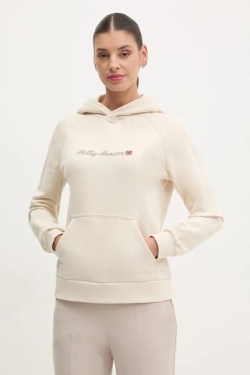 Mikina Helly Hansen dámska, béžová farba, s kapucňou, s nášivkou, 54239
