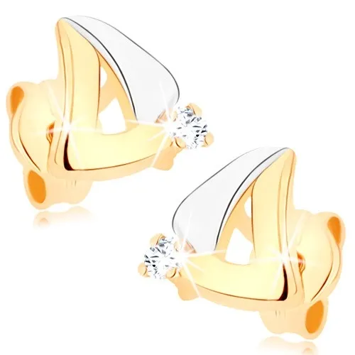 Zlaté náušnice 9K trojuholník s čírym zirkónom