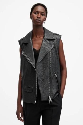 Kožená vesta AllSaints BILLIE dámska, čierna farba, prechodná, W064LB