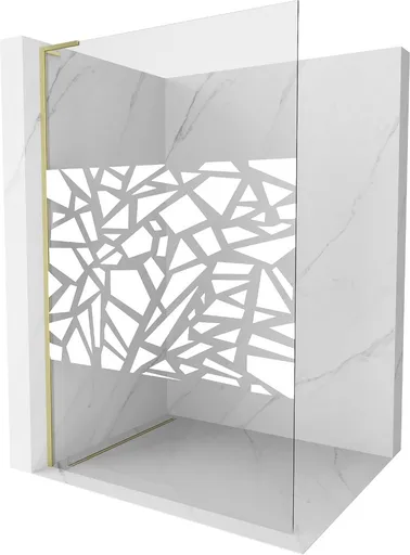 MEXEN/S - Kioto L Sprchová zástena WALK-IN 120 x 200, biely vzor, zlatá kartáčovaná 800-120-103-55-85