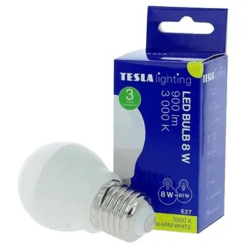 TESLA LED žiarovka miniglobe BULB E27, 8 W, teplá biela (MG270830-7)