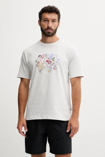 Bavlnené tričko New Balance pánske, šedá farba, vzorované, MT53905AHH