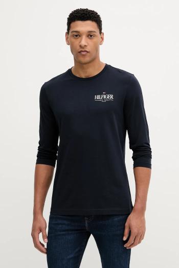 Bavlnené tričko s dlhým rukávom Tommy Hilfiger tmavomodrá farba, s potlačou, MW0MW41293