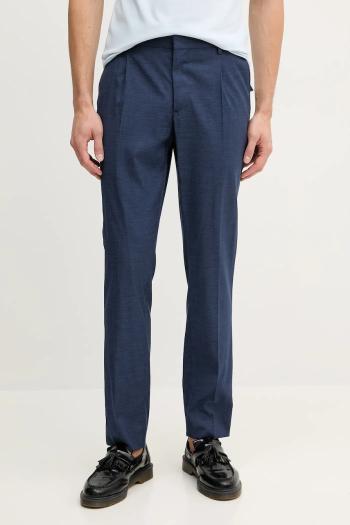 Vlnené nohavice Tommy Hilfiger pánske, tmavomodrá farba, rovné, SQTHL7534.SQTH402
