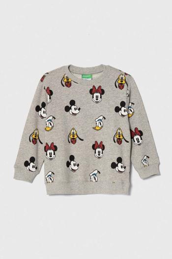 Detská bavlnená mikina United Colors of Benetton x Disney šedá farba, vzorovaná