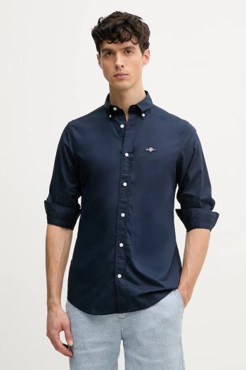 Bavlnená košeľa Gant pánska, tmavomodrá farba, slim, s golierom button-down