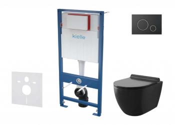 Kielle - Genesis Set predstenovej inštalácie, klozetu Gaia, dosky softclose a tlačidla Gemini II, matná čierna/chróm 30505SS09