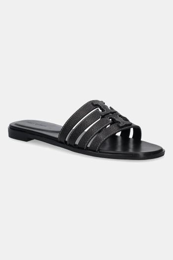 Kožené šľapky Tory Burch Ines Cage Slide čierna farba, 158616-006