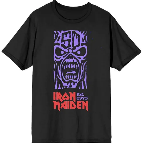 Iron Maiden tričko Est. 1975 Stamp Logo Purple Čierna S