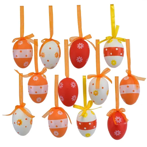 Ručne maľované vajíčka s mašľou vo vrecku,12 ks, v. 6 cm