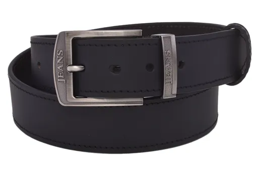 Pánsky kožený opasok 763-40-04 čierny prešitý pracka Jeans II