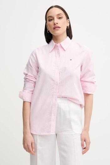 Bavlnená košeľa Tommy Hilfiger dámska, ružová farba, regular, s klasickým golierom, WW0WW46111