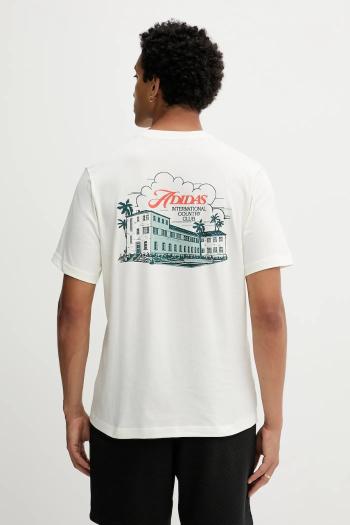 Bavlnené tričko adidas Country Club Scenic Graphic Tee pánske, béžová farba, vzorované, JN2512