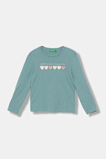 Detská bavlnená košeľa s dlhým rukávom United Colors of Benetton tyrkysová farba, 3I9WG10JS