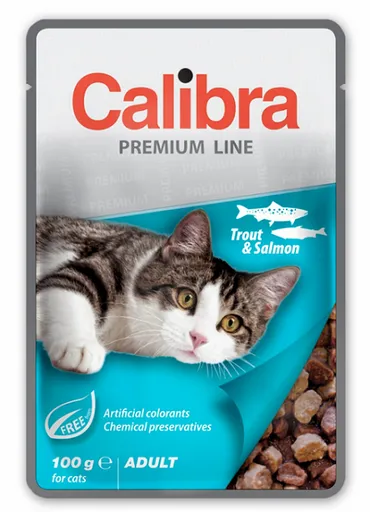 Calibra KAPSIČKA Premium cat Adult Pstruh & losos v omáčke 24x100g