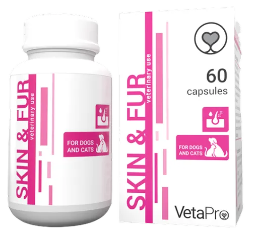 VetaPro Skin & Fur výživový doplnok pre psy a mačky s kožnými poruchami 60cps