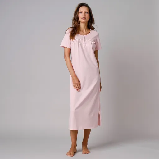 Jednofarebná dlhá nočná košeľa s krátkymi rukávmi a macramé