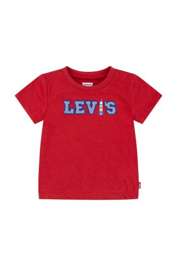 Detské bavlnené tričko Levi's LOGO CHAMBRAY APPLIQUE TEE červená farba, s nášivkou, 6EM317